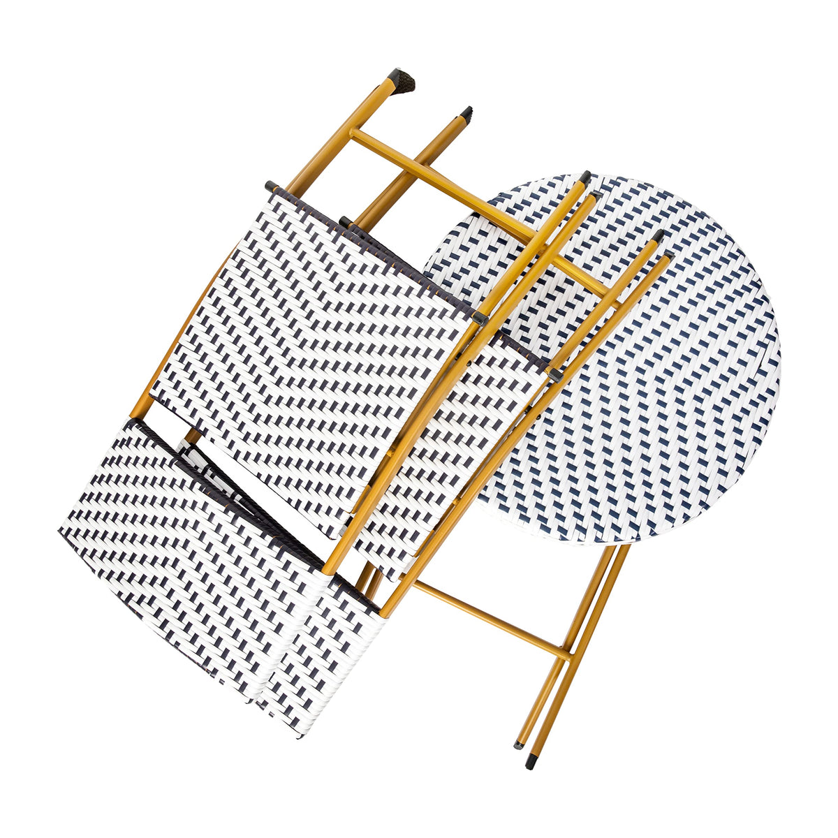 Flash Furniture PE Rattan Indoor/Outdoor Folding Bistro Set, Navy/White