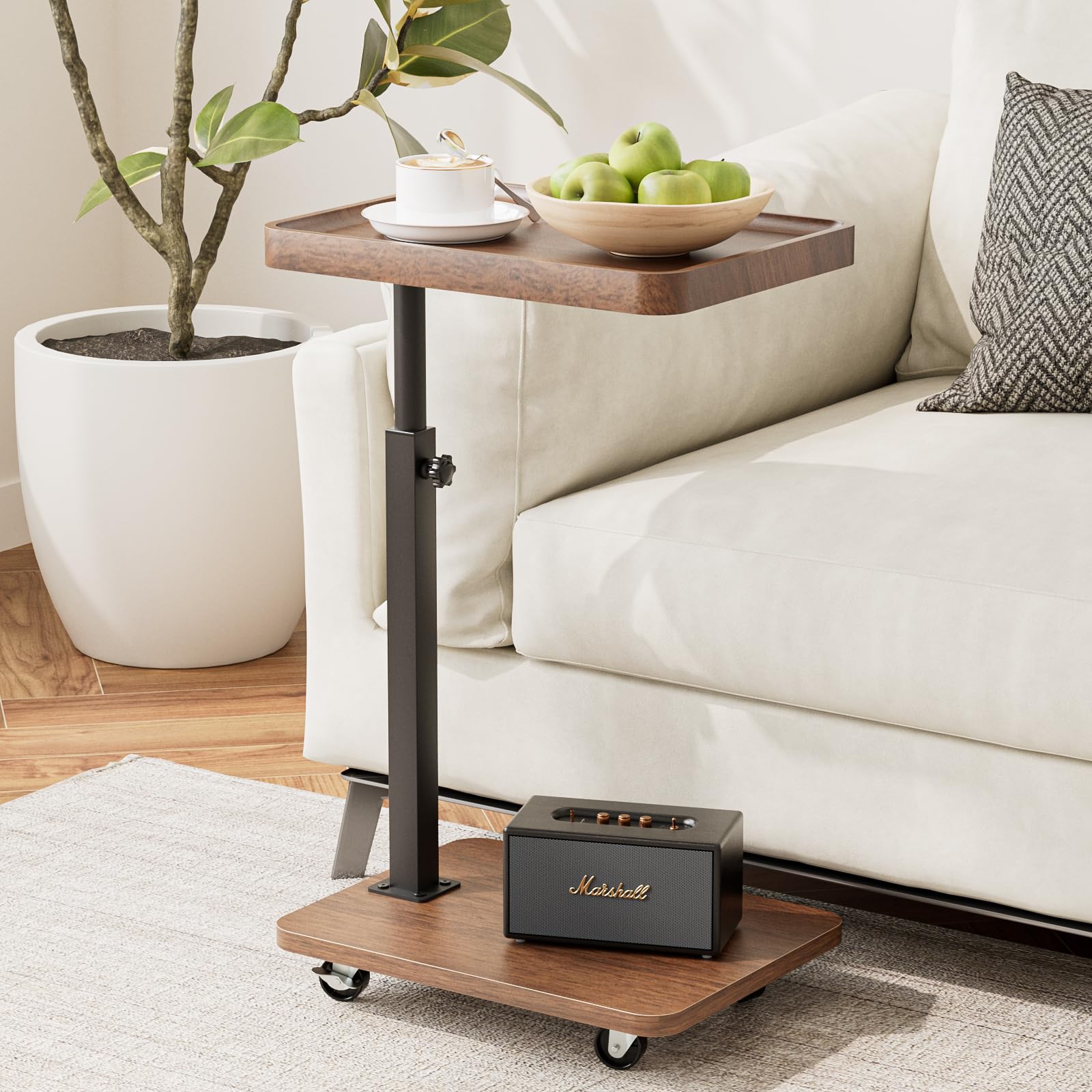 Katrawu TV Tray Table for Eating,Sofa Armrest & 360° Swivel &Height Adjustable End Side Table for Couch,Snack Table for Sofa, Bedroom, Living Room, C Shaped End Table(Brown+Black)