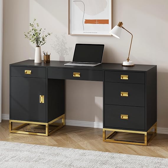 Desk with 5 Drawers and Cabinet
