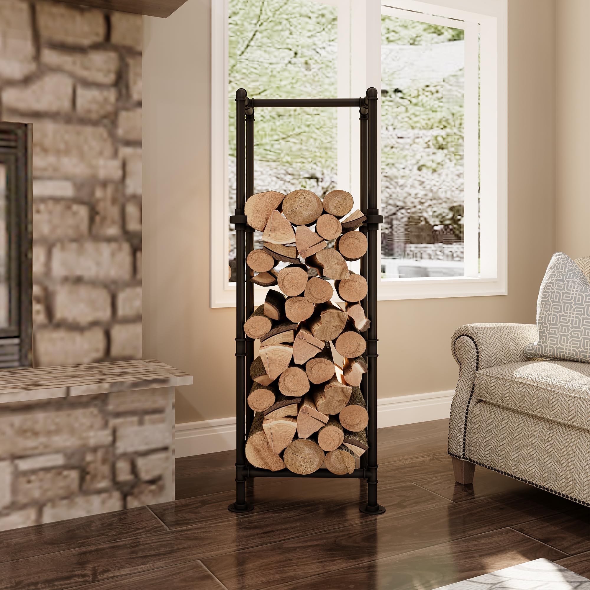 Industrial Firewood Rack with Metal Pipe Frame