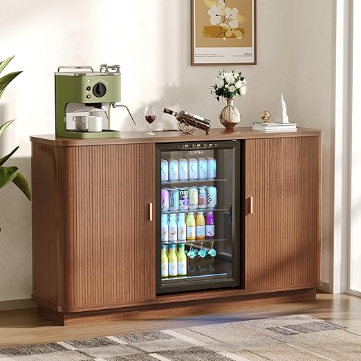 Mini Fridge Cabinet with Wine Rack & Glass Holder
