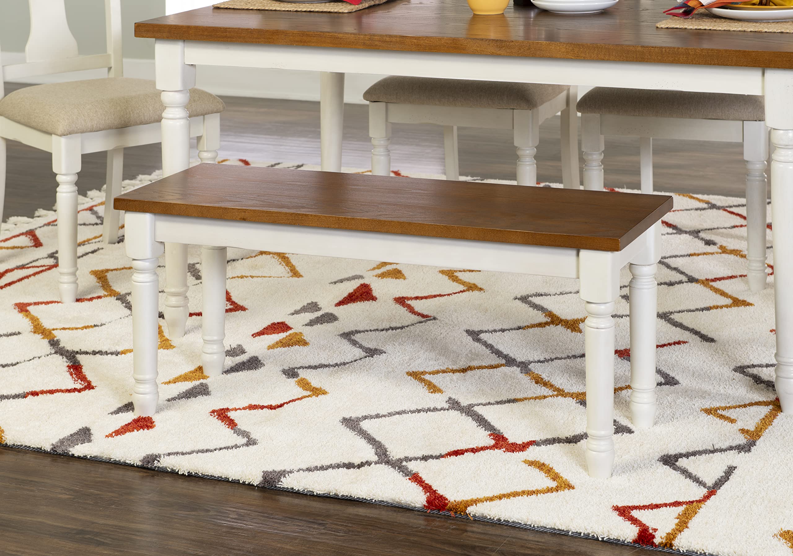 Farmhouse Dining Bench – White & Honey Brown