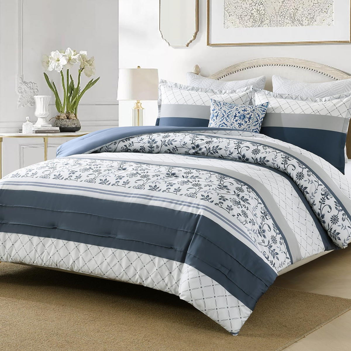 Navy Floral Cotton Comforter Set