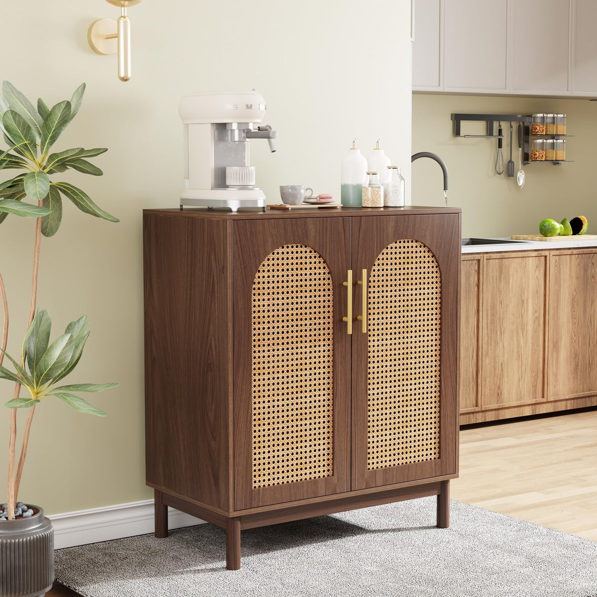 Tribesigns Set of 2 Rattan Sideboard, 59” Buffet Cabinet with Storage