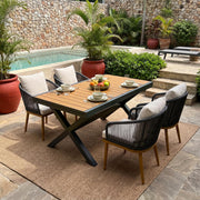LayinSun Outdoor Patio Dining Set for 5, 60" - 82" Expandable Outdoor Dining Table and 4 Chairs