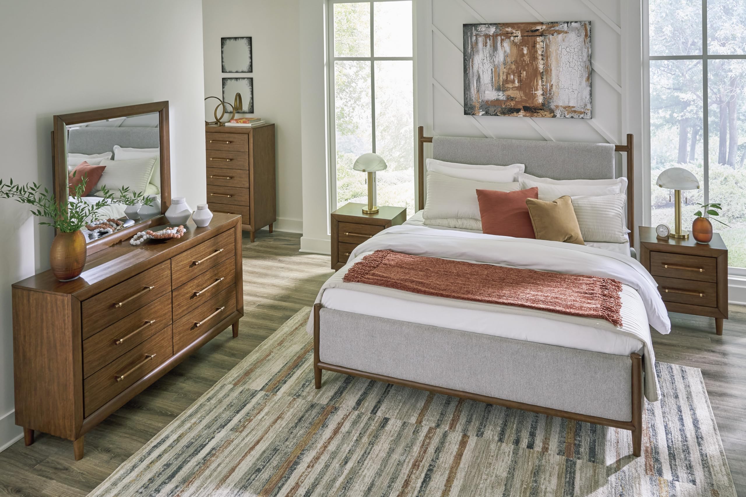 Signature Design by Ashley Lyncott Six-Drawer Dresser, Felt Lined Top Drawers, Round Tapered Legs, Hardwood Solids, 61.25' W x 17.88' D x 37.5' H, Brown
