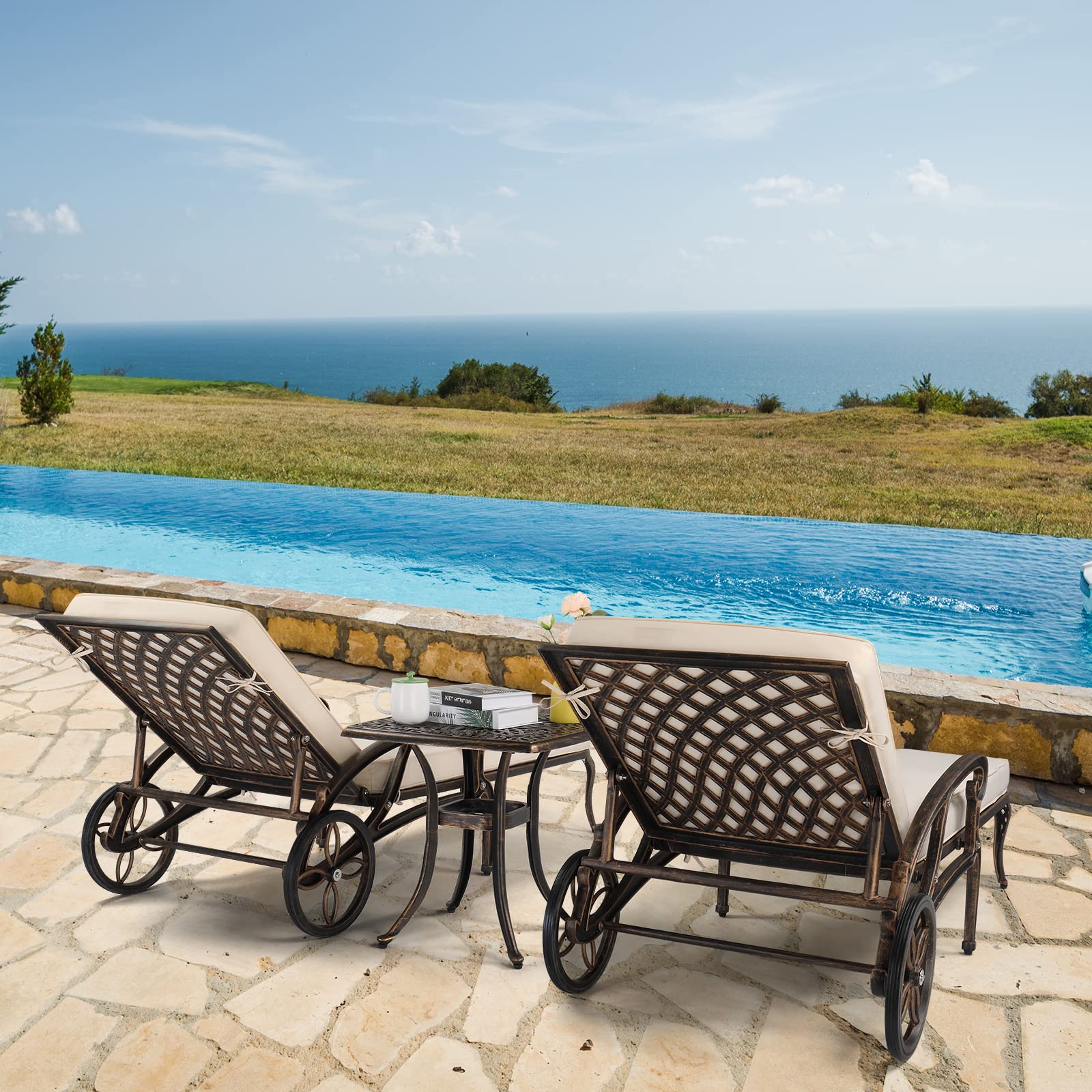 Outdoor Chaise Lounge Chair Set of 2 with Adjustable Backrest