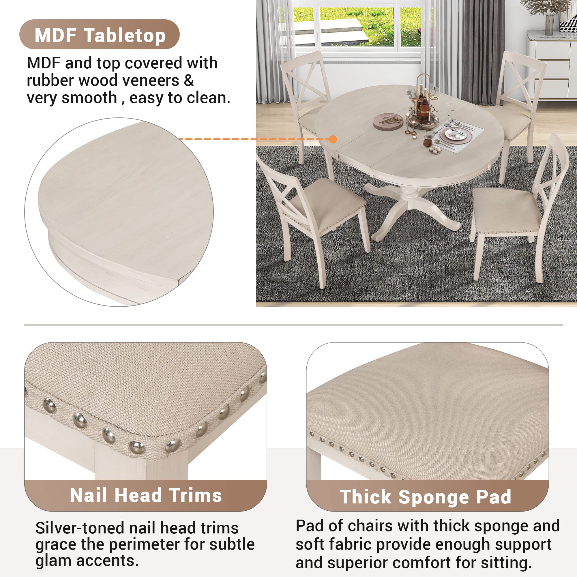 5-Piece Round Dining Table Set for 4