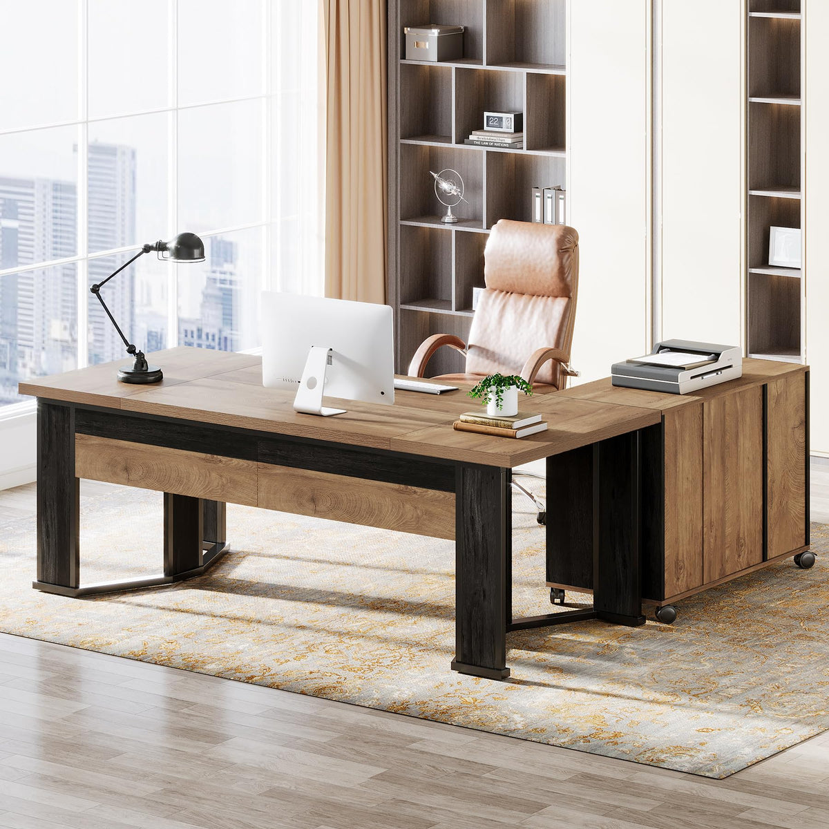 L-Shaped Desk with File Cabinet