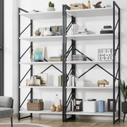 Shintenchi 2 Pieces 5 Tiers Bookshelf, Classically Tall Bookcase Shelf