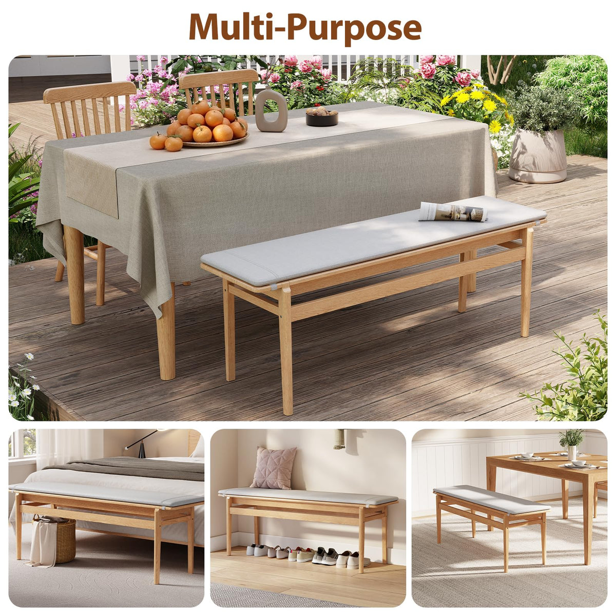 Upholstered Solid Wood Bench