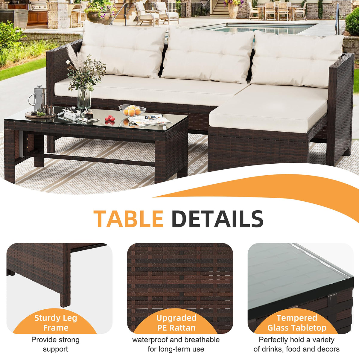 3-Piece Wicker Patio Sofa Set