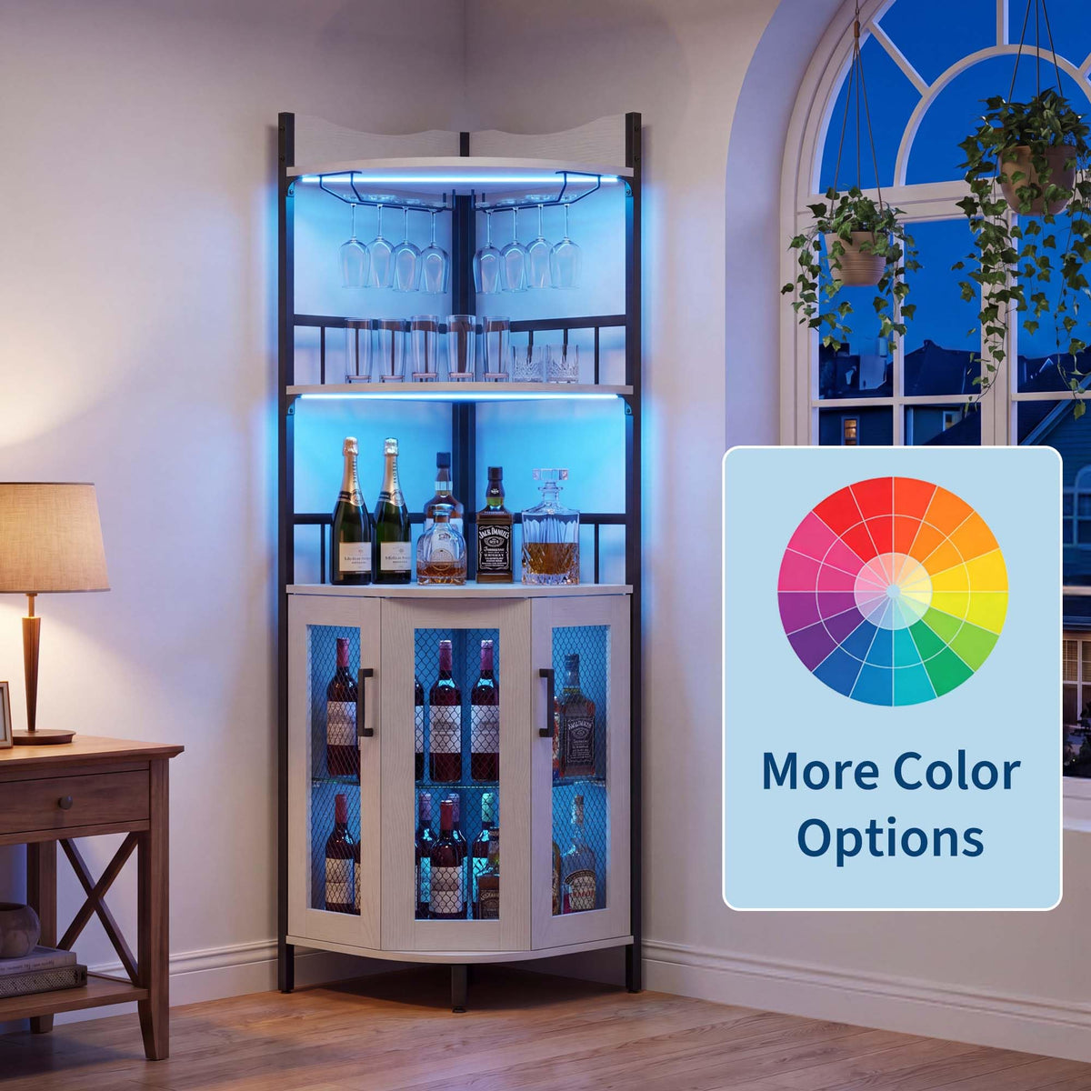 LED Corner Bar Cabinet with Charging Station