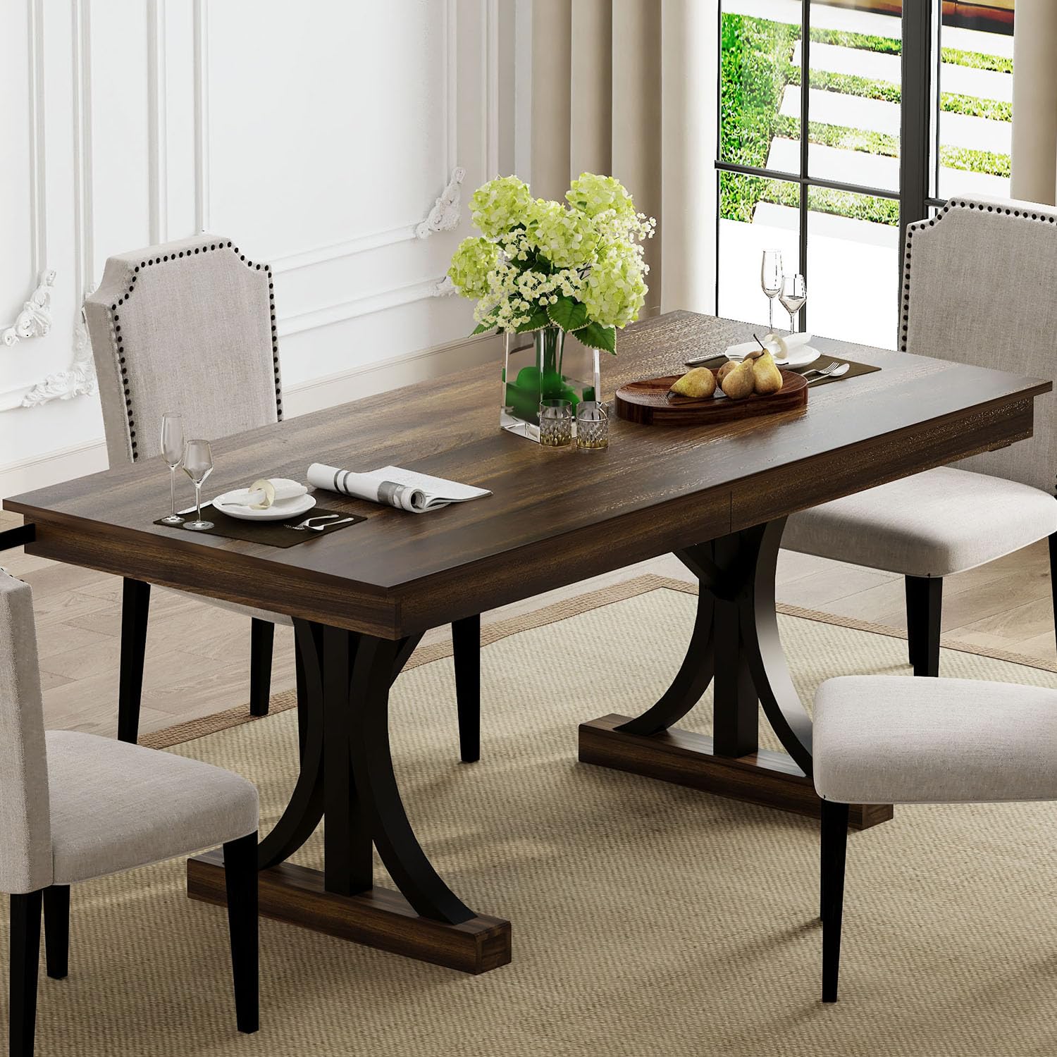 IDEALHOUSE Wood Dining Table for 6-8 with 2 Large Drawers, 70.87" Long Farmhouse Rectangular Kitchen Dining Table & Thick Table Top, Sturdy Frame, for Big Family, Dinette, Office, Walunt