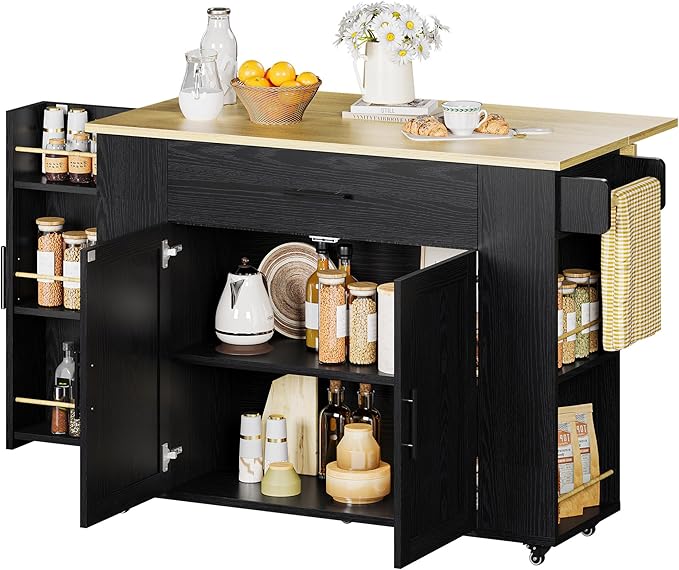 Rolling Kitchen Island Cart with Drop Leaf