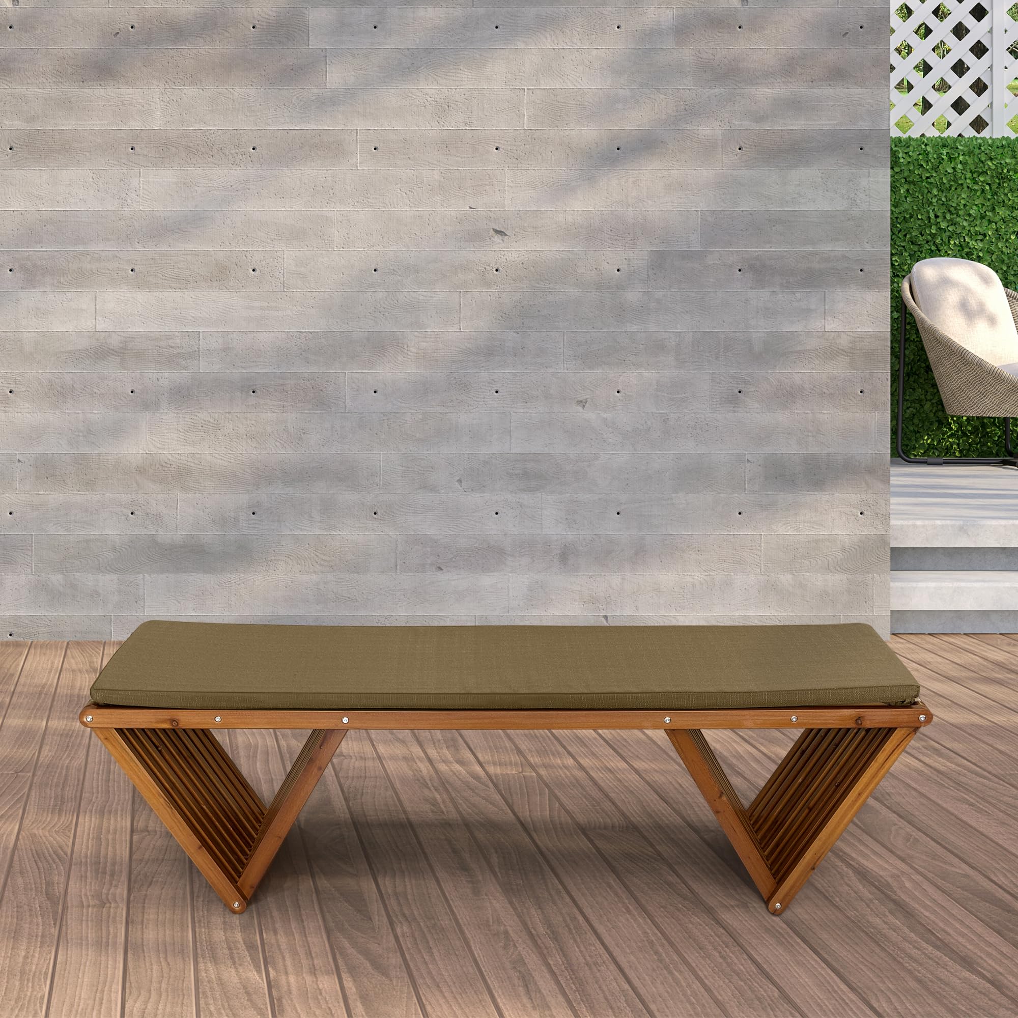 Mega Casa Outdoor Wooden Bench with Weatherproof Cushion, Solid Fir Wood, Coating with Wood Varnish, 3-Seater, for Patio, Porch, Yard, Garden, 62.8 inches (Teak Tone)