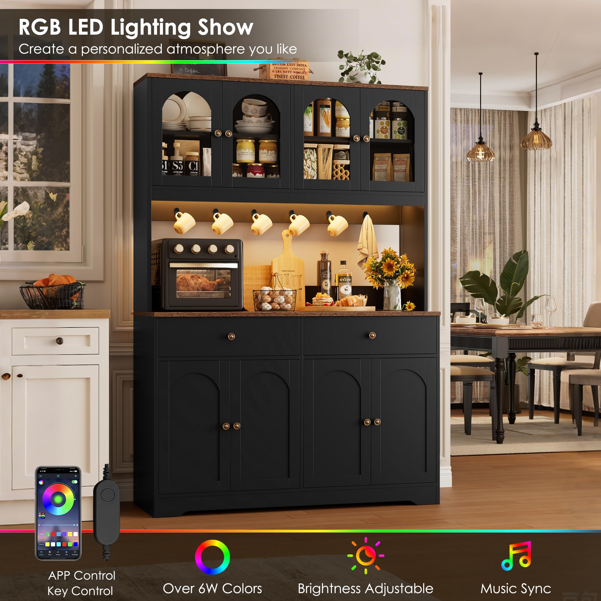 LED Kitchen Pantry Cabinet with Power Outlet