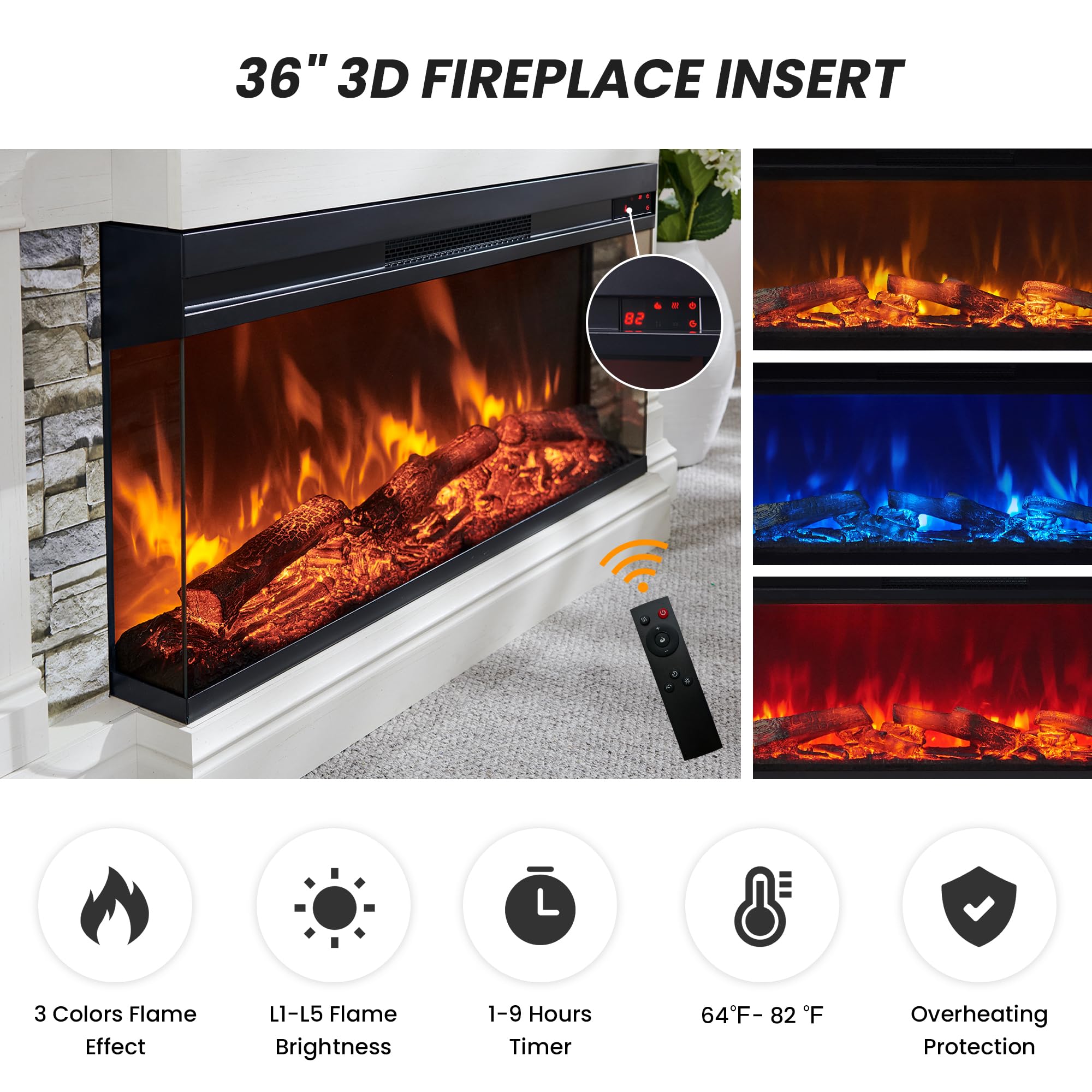 52" Electric Fireplace TV Stand with 3-Side Glass Insert