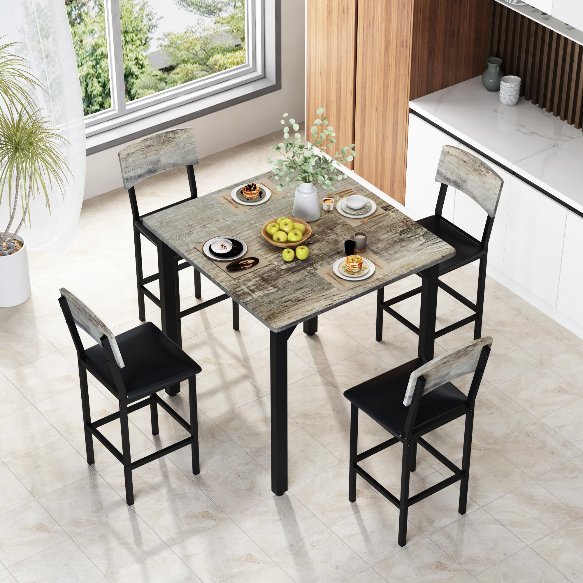 5-Piece Counter Height Dining Table Set with Bar Stools