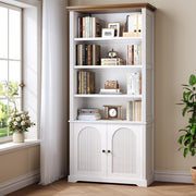 Glirun Modern 71" Tall 6-Shelf Bookcase with Doors, Storage Cabinet with Adjustable Shelves, Fluted Double-Door Design for Living Room, Home Office, Bedroom