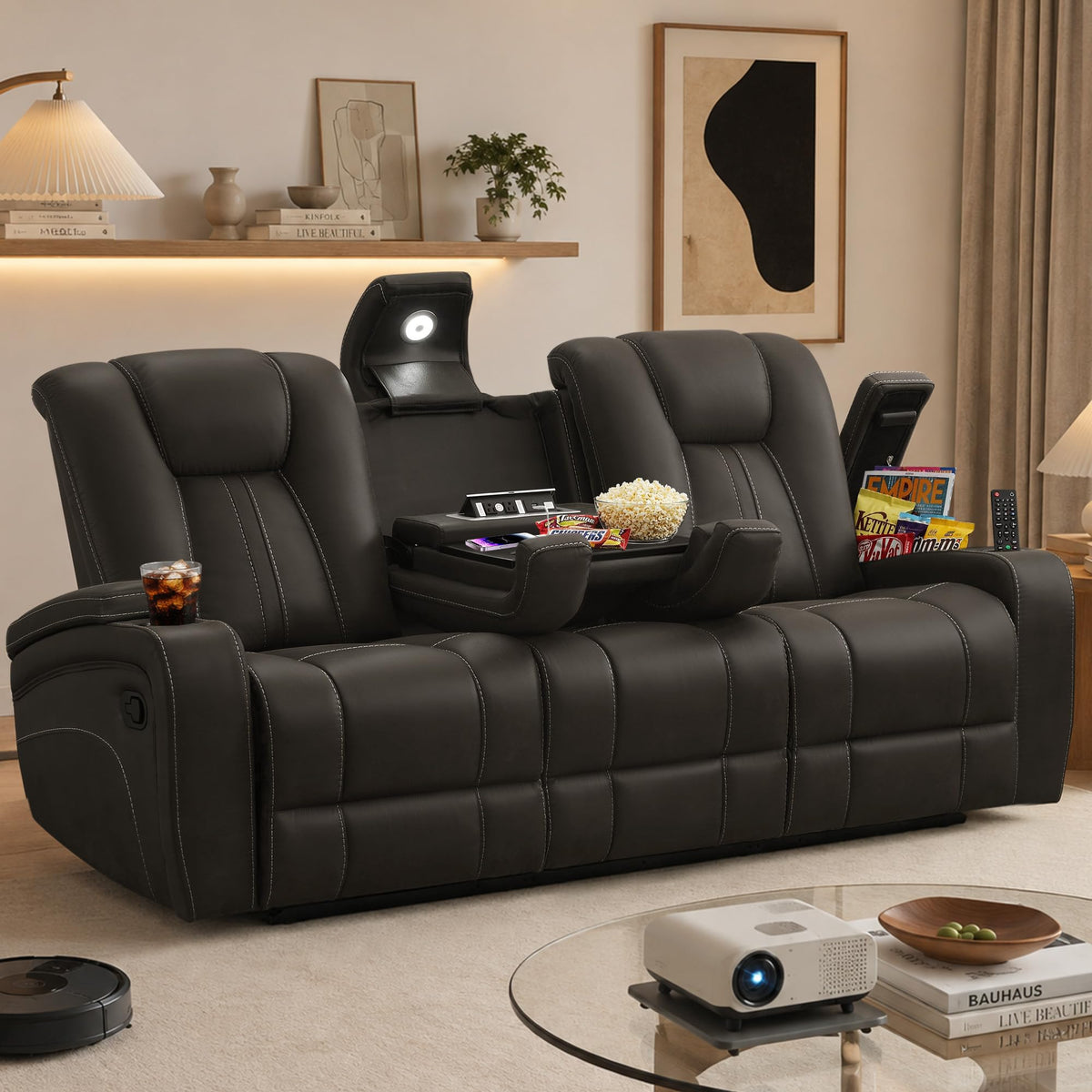 Oversized Recliner Sofa, Ergonomic 3-Seat Home Theater Seating