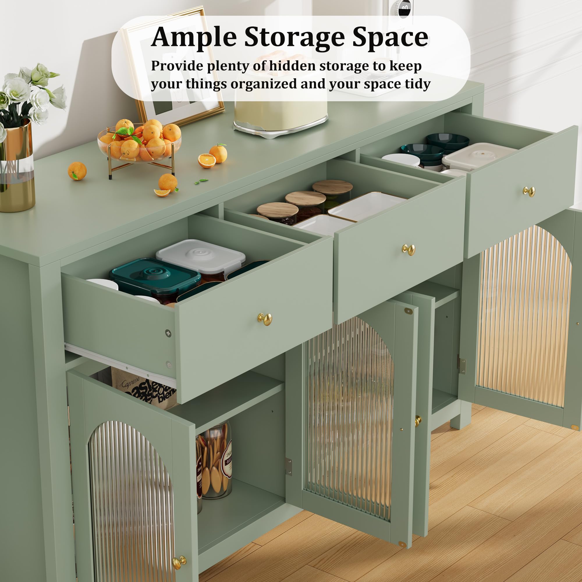 55" Buffet Cabinet with Storage & Fluted Glass Doors