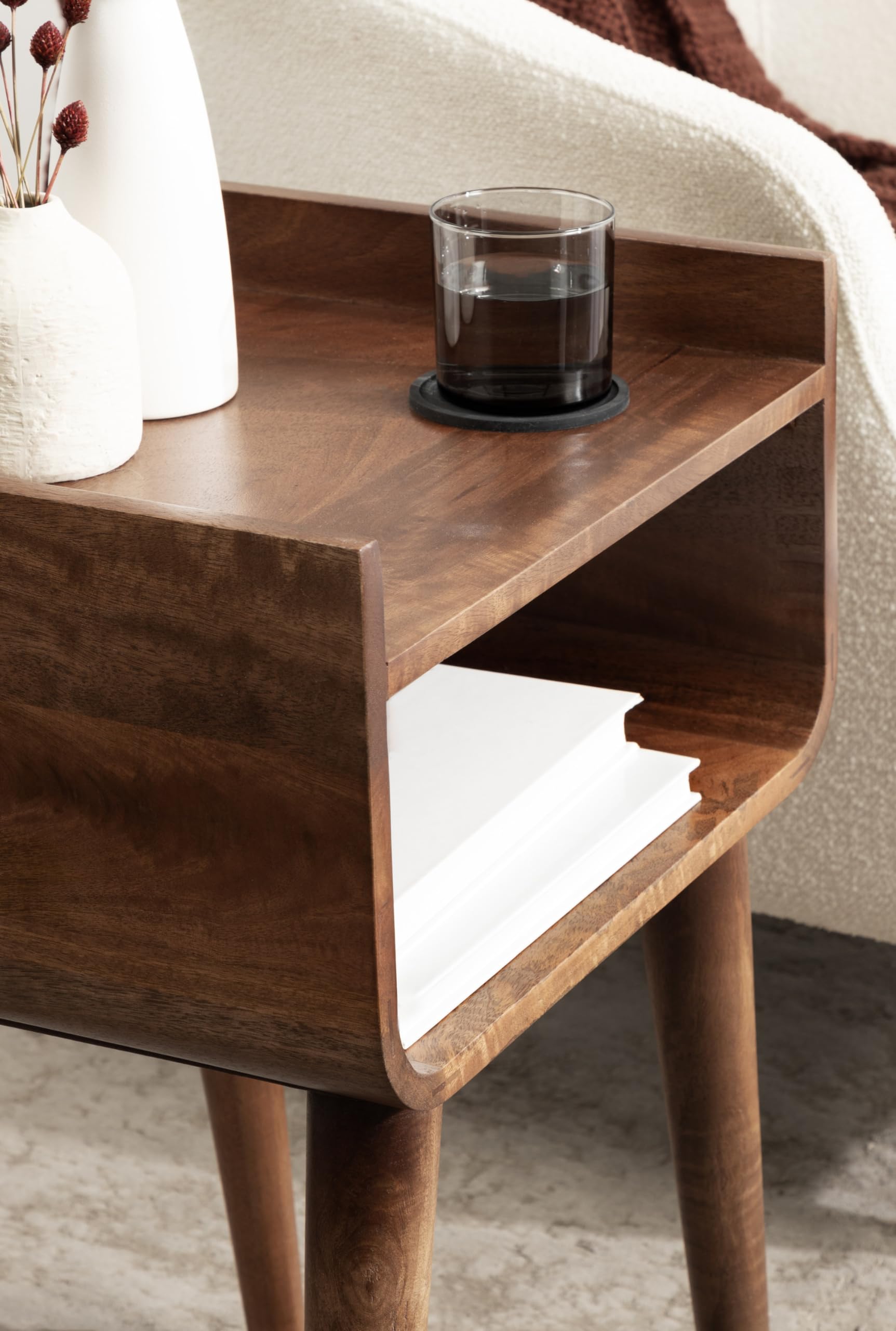 Kate and Laurel Quilby Mid-Century Living Room Side Table with Storage, 18 x 14 x 27, Walnut Brown, Wooden Bedroom Nightstand with Tapered Legs and Bedside Table Storage