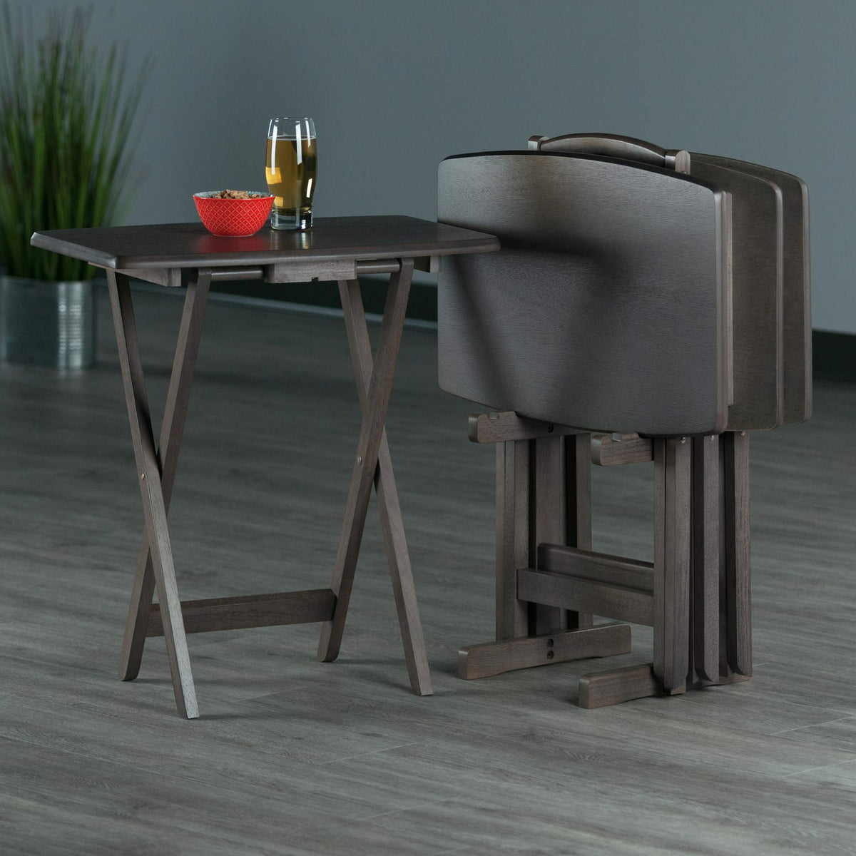 Winsome Dylan Set of 4 Oversized Foldable Snack Tables with Storage Rack