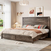 LUXOAK 3 Pcs Bedroom Furniture Sets,Includes Farmhouse King Size Bed Frame with 49" Tall Headboard and Nightstand Sets of 2 with Charging Station, Slated Handles & Stainless Steel Feet, Rustic Grey