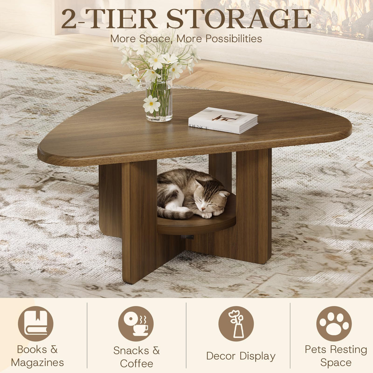 EXPERLAM 35.8" Mid Century Modern Coffee Table for Living Room, Walnut