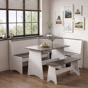 Farmhouse Breakfast Nook Table Set with L-Shaped Bench (White + Gray)