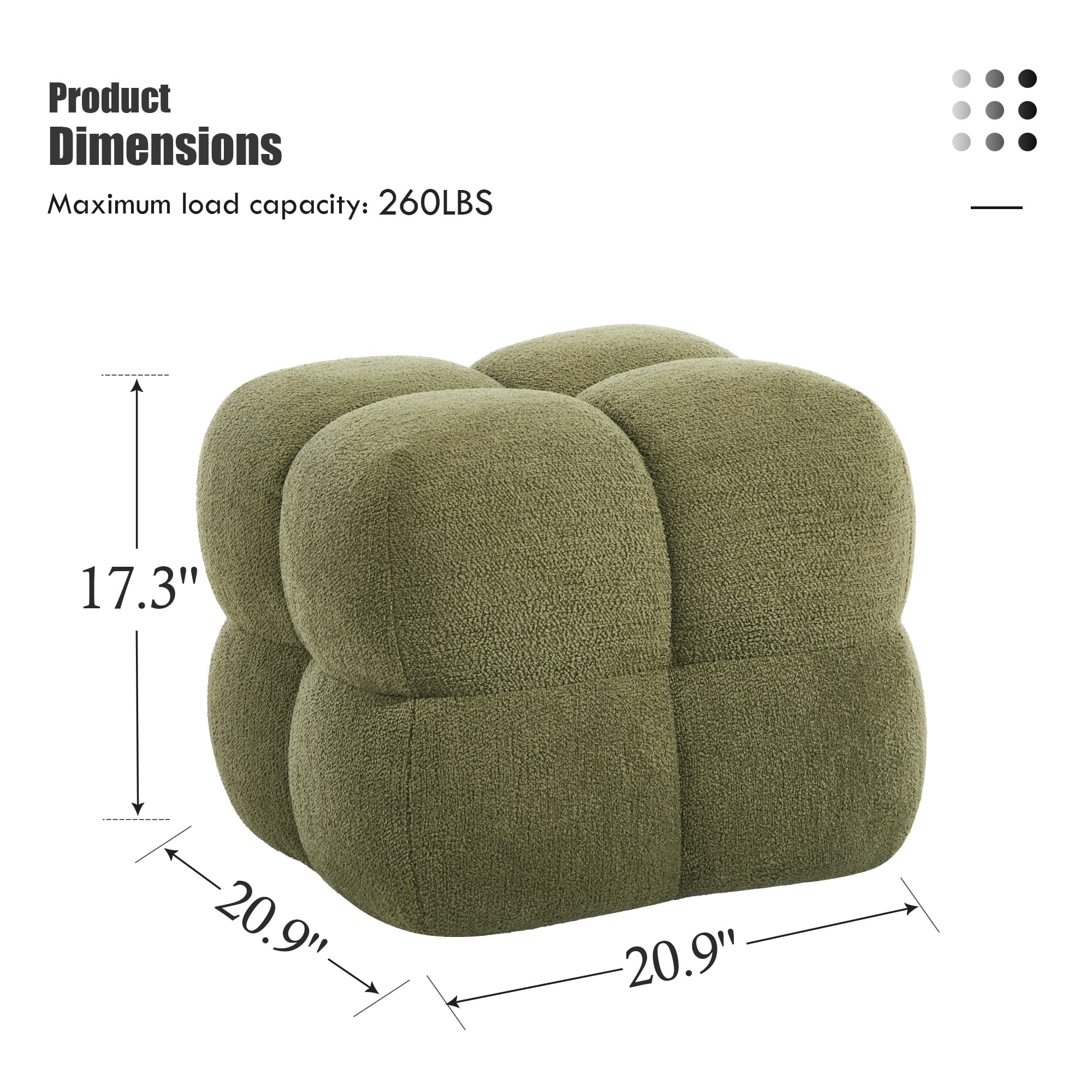 ONEVOG Olive Green‌ Modern Ottoman, 21" Square Fuzzy Couch Sherpa Pouf Ottoman, Tufted Cute Boucle Fabric Foot Stools, Upholsered Footrest & Coffee Table & Vanity Chair for Living Room Bedroom, Dorm