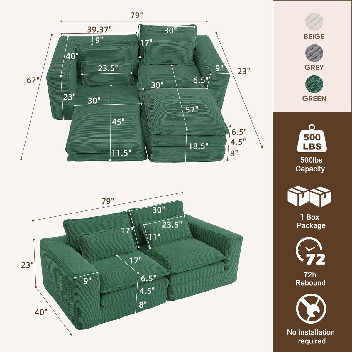 Green Corduroy Sleeper Loveseat
