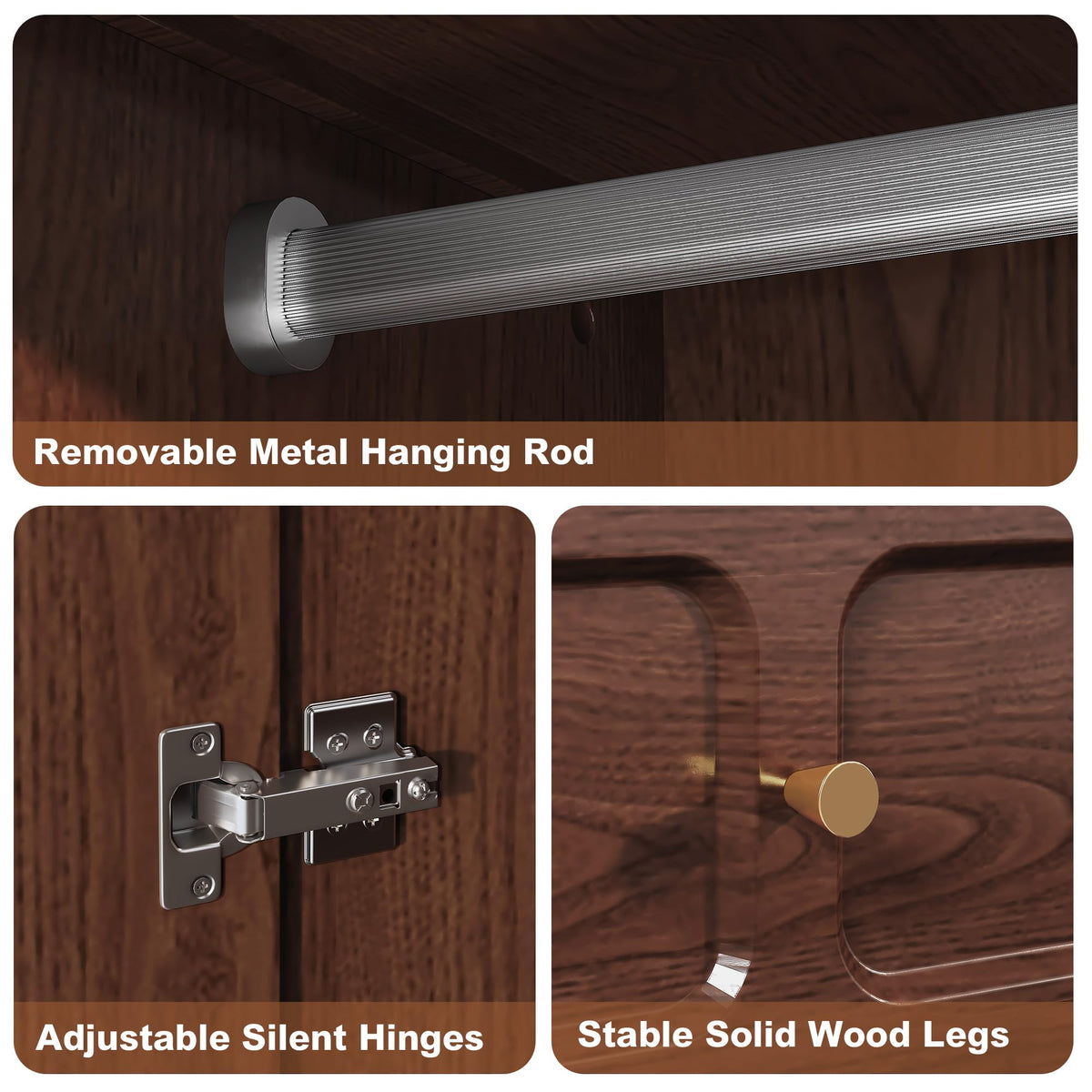 HLR 71" Wardrobe Closet Mid-Century Modern Style,Brown