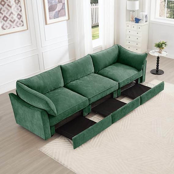 Green Chenille Storage Loveseat