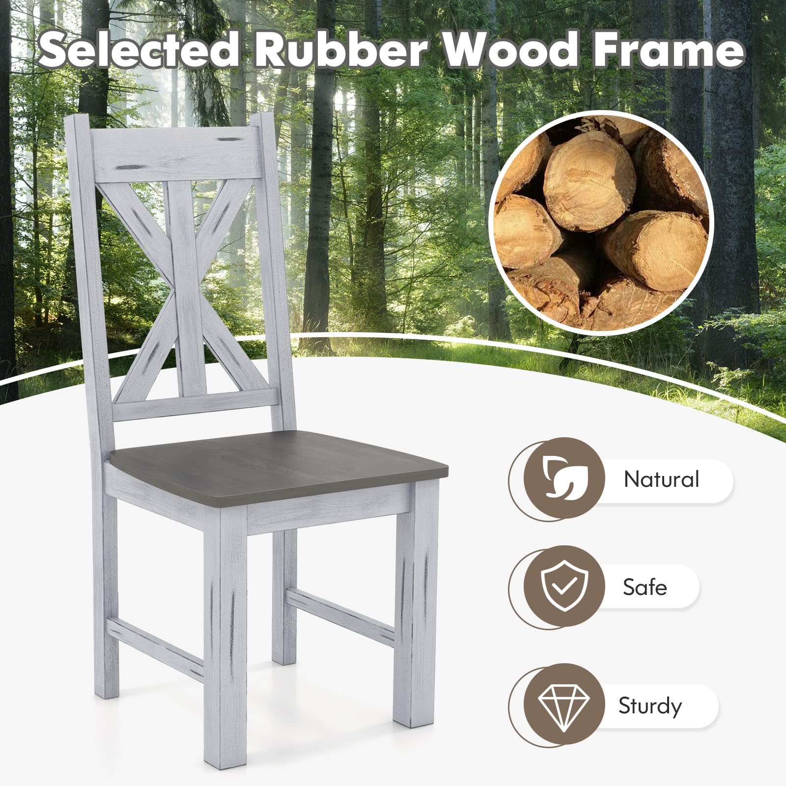 Rubber Wood Dining Chairs, Set of 4 – Hollowed High Back, Grey