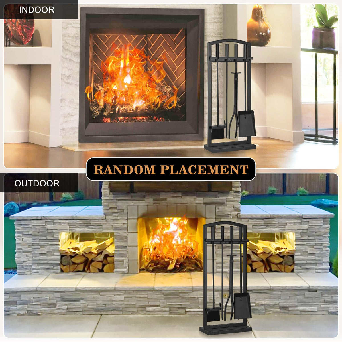 Gtongoko Fireplace Tools Set 5 Pieces with Stand, 29 Inch, Wrought Iron