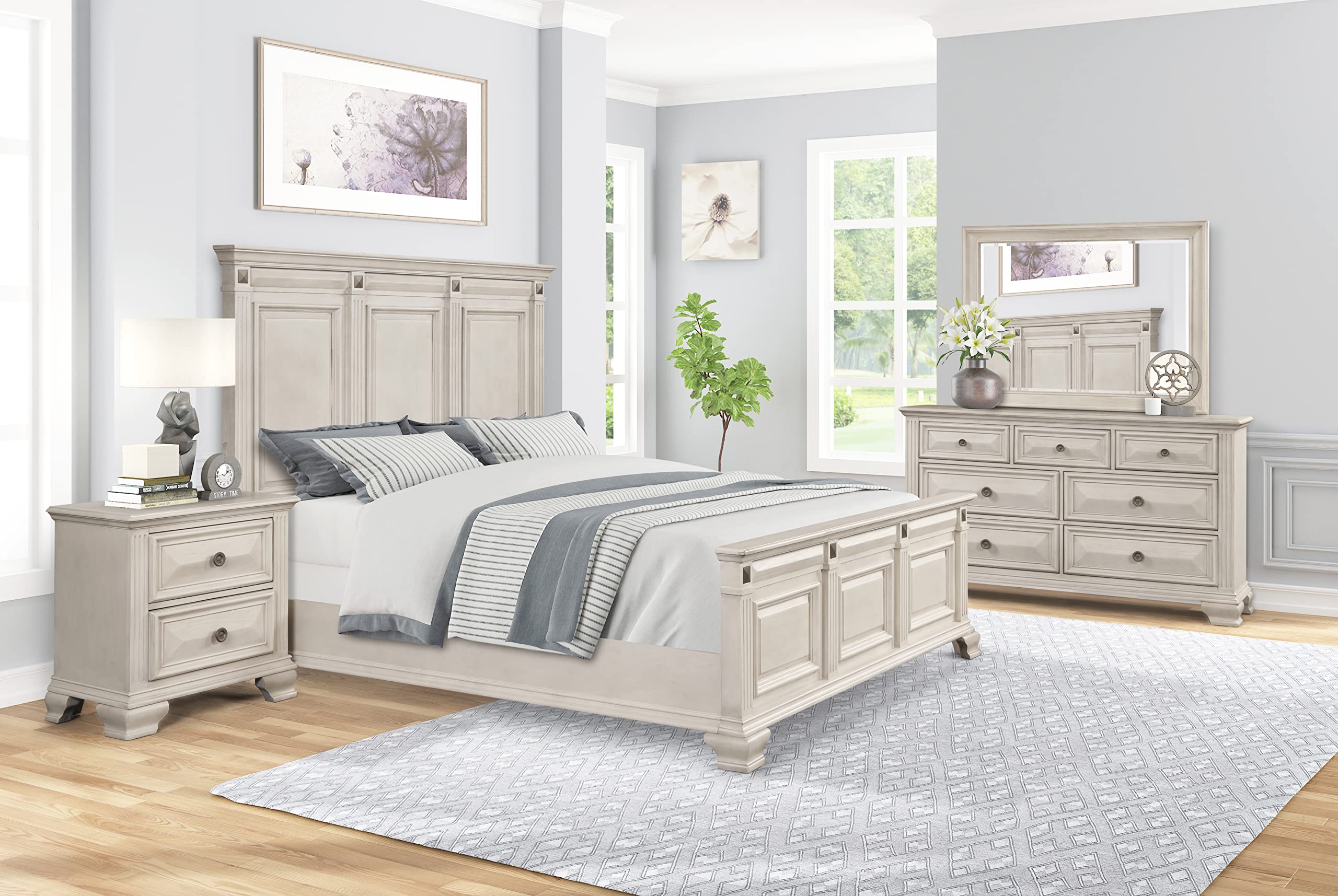 5-Piece King Bedroom Set – Traditional Panel Bed with Dresser, Mirror, Nightstand & Chest