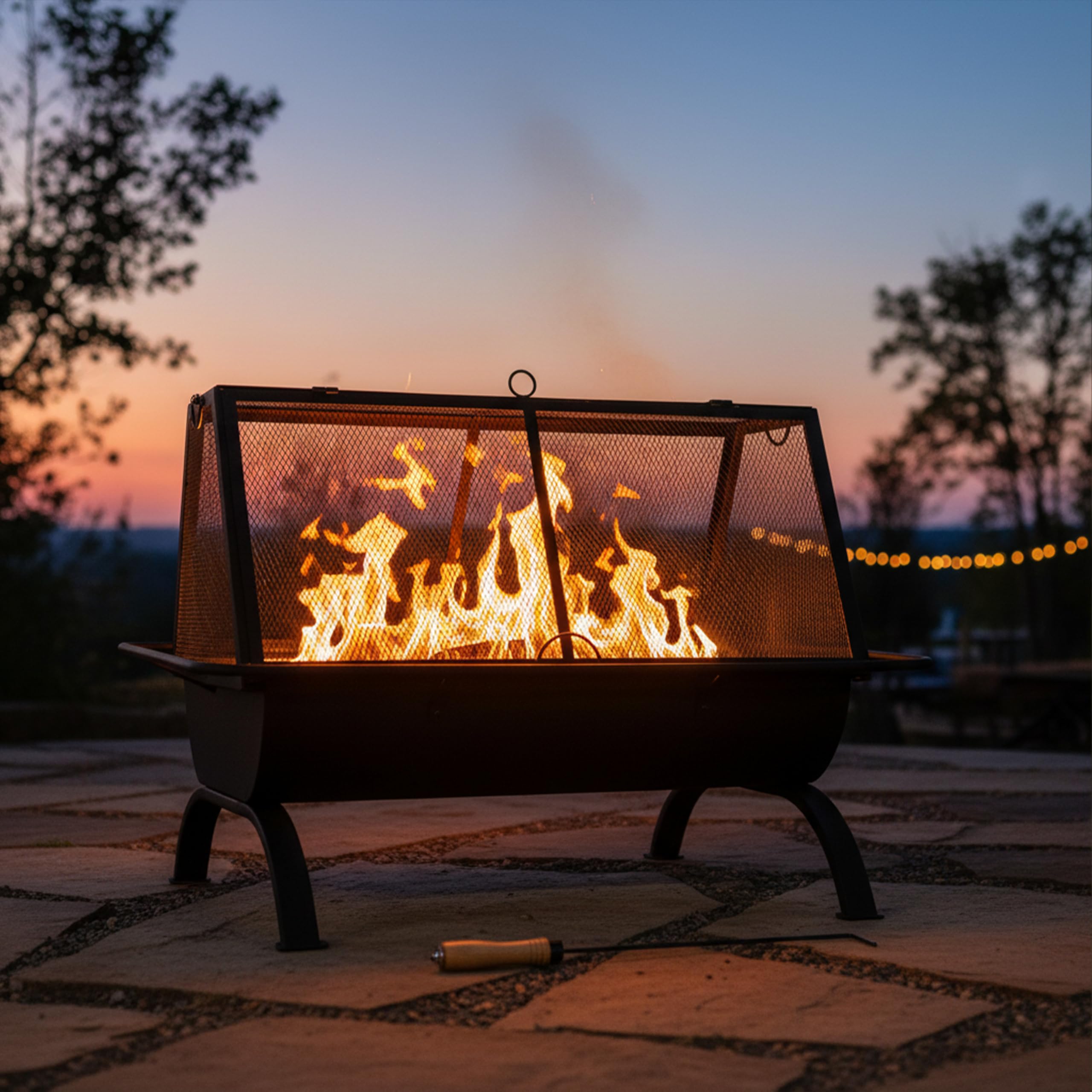 Rectangular Steel Outdoor Fire Pit with Grill Grate