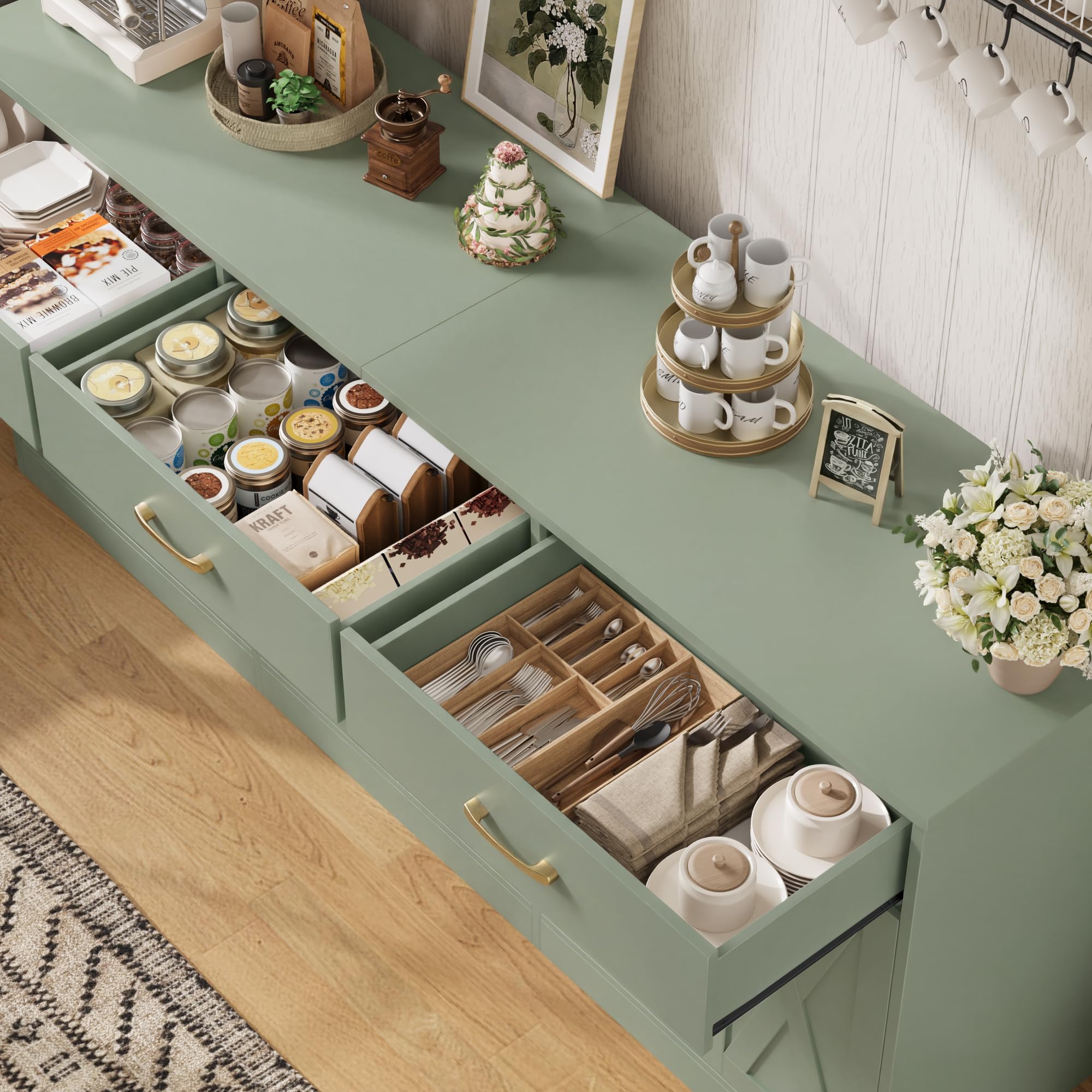 71" Farmhouse Sideboard Buffet Cabinet with Storage