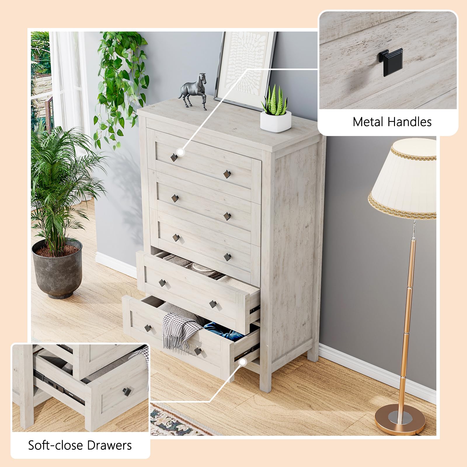 4-Piece Farmhouse Bedroom Set with Charging Nightstands