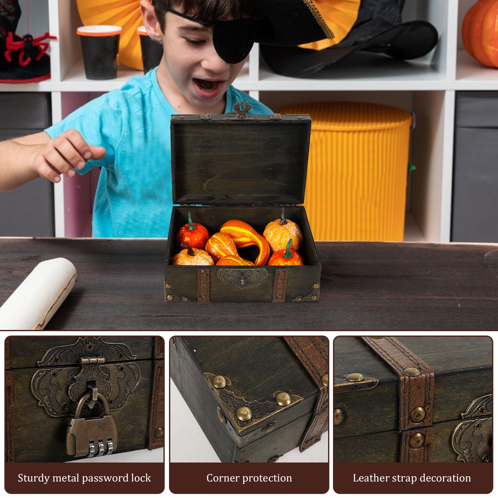 Vintage Wooden Treasure Chest with Combination Lock