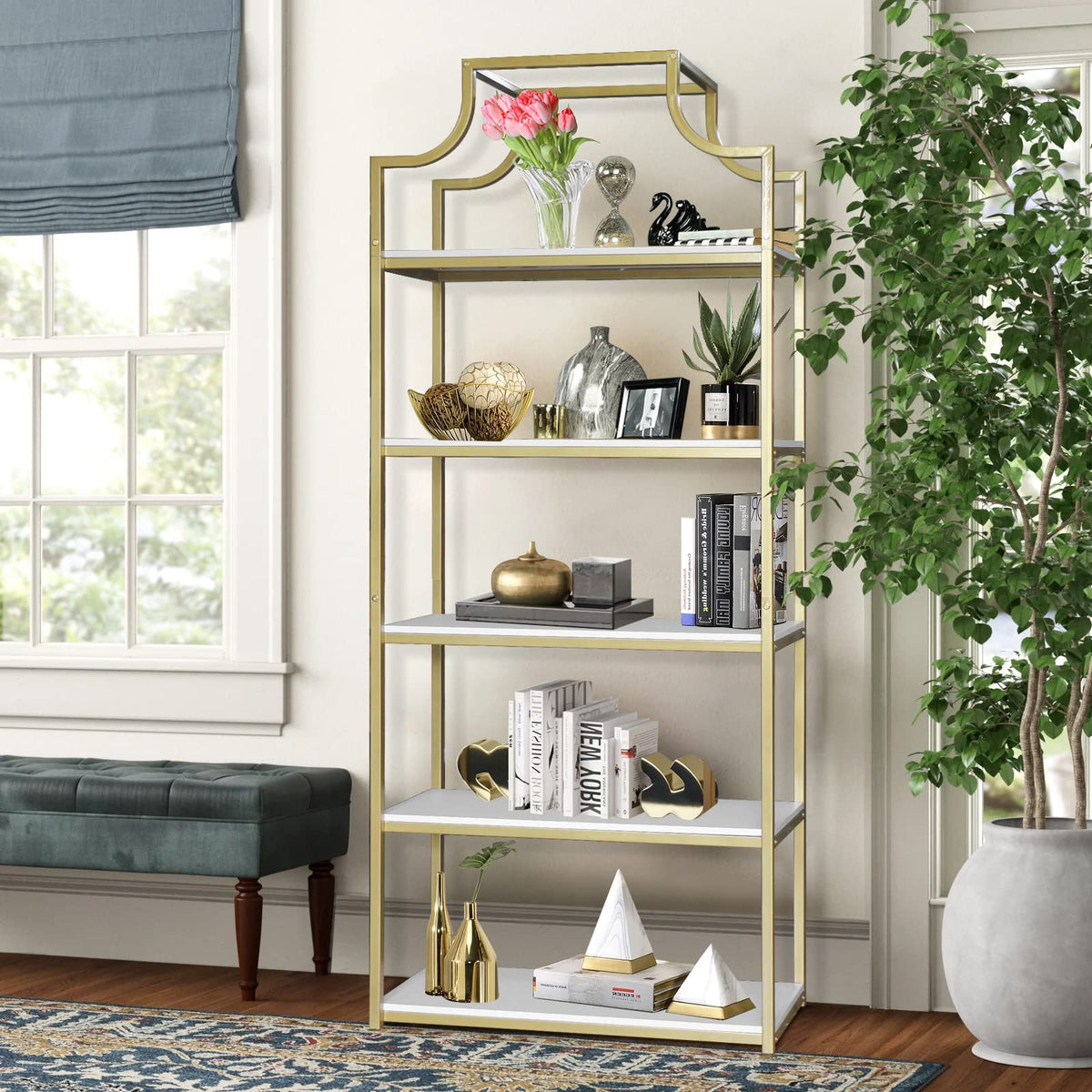 5-Tier Gold Bookcase