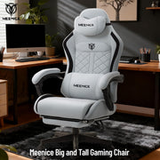 MEENICE Big and Tall Gaming Chair Fabric with Pocket Spring Cushion, High Back Heavy Duty Gaming Chairs for Adults with Massage Lumbar Support, Ergonomic Computer Chair with Footrest for 400LBS Gray