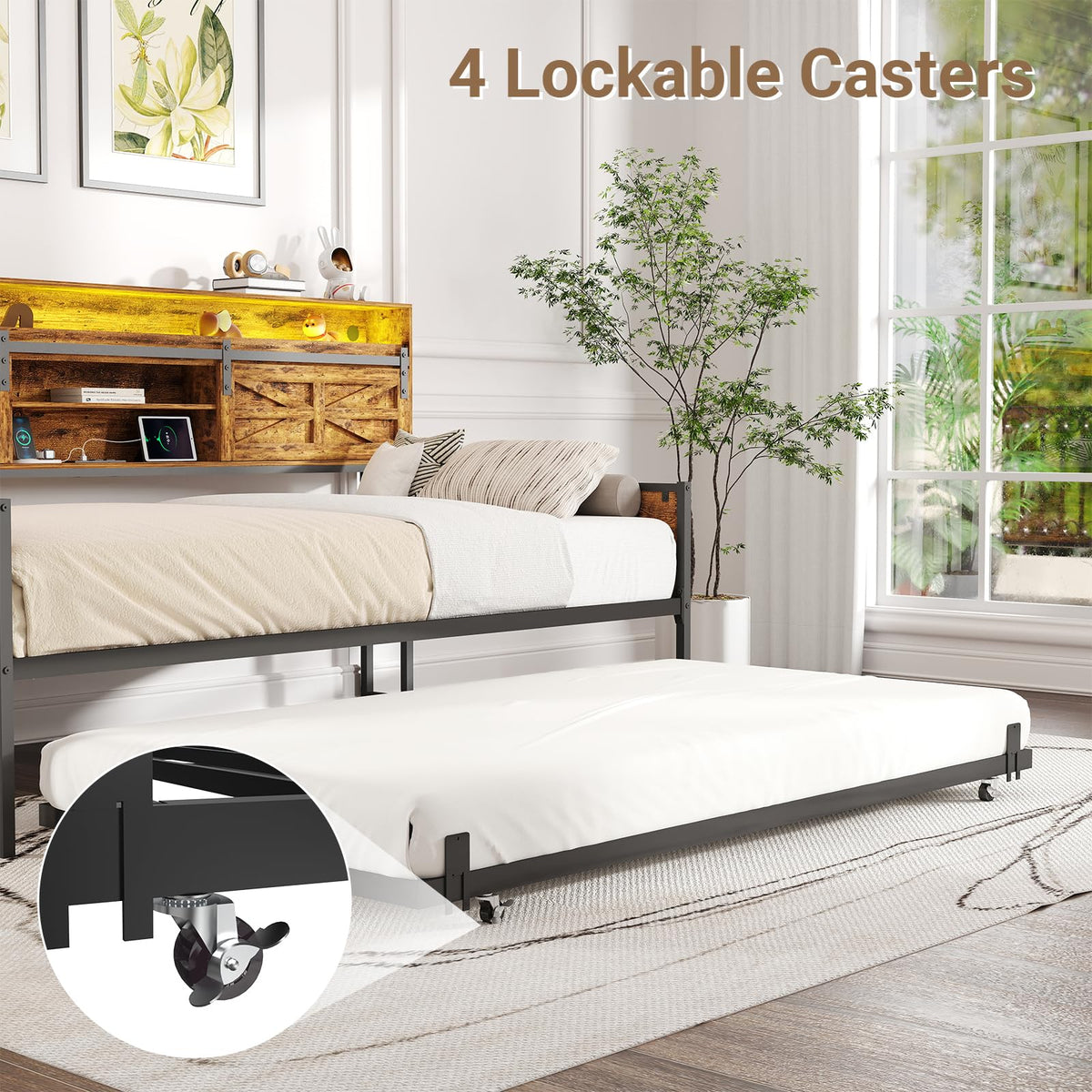 Zevemomo Twin Daybed with Trundle Bed, Rustic Farmhouse Daybed Frame