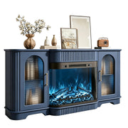RNLRNL 70" Fluted TV Stand with 30" Curved Electric Fireplace, Navy Blue