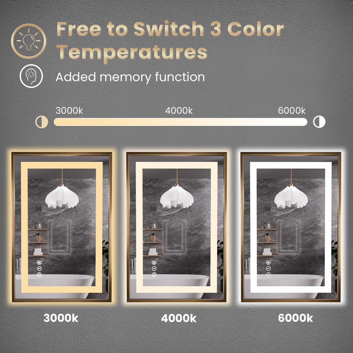 Amorho 55"X36" LED Bathroom Mirror with Front Lit and Backlit(Brushed Gold)