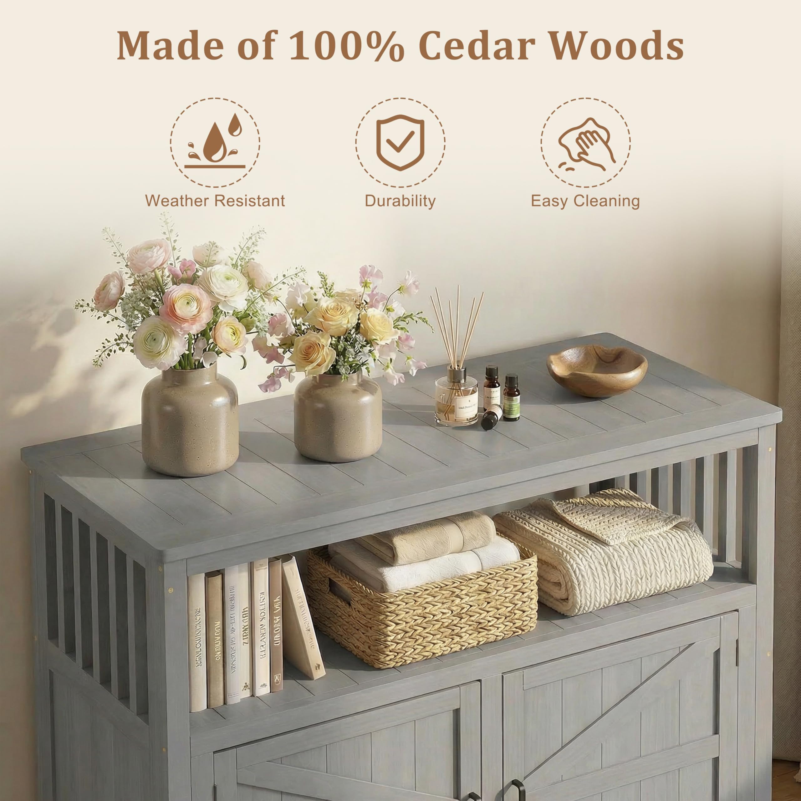 Cedar Outdoor Patio Bar Table with Storage Cabinet