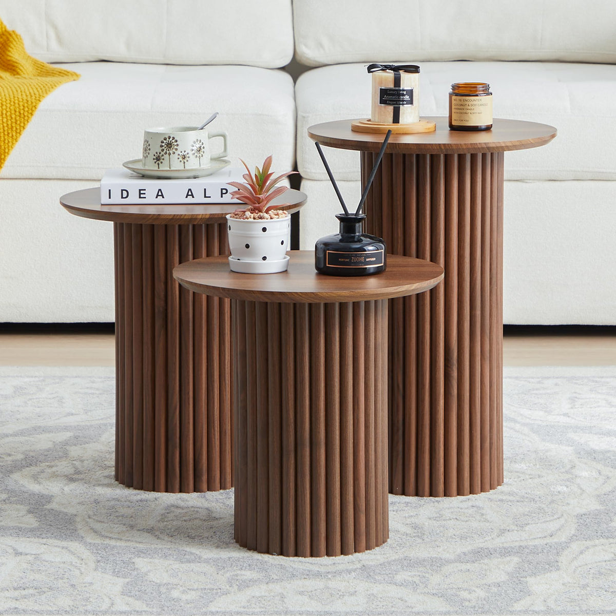 Bifins Walnut Round Nesting Coffee Table Set of 3
