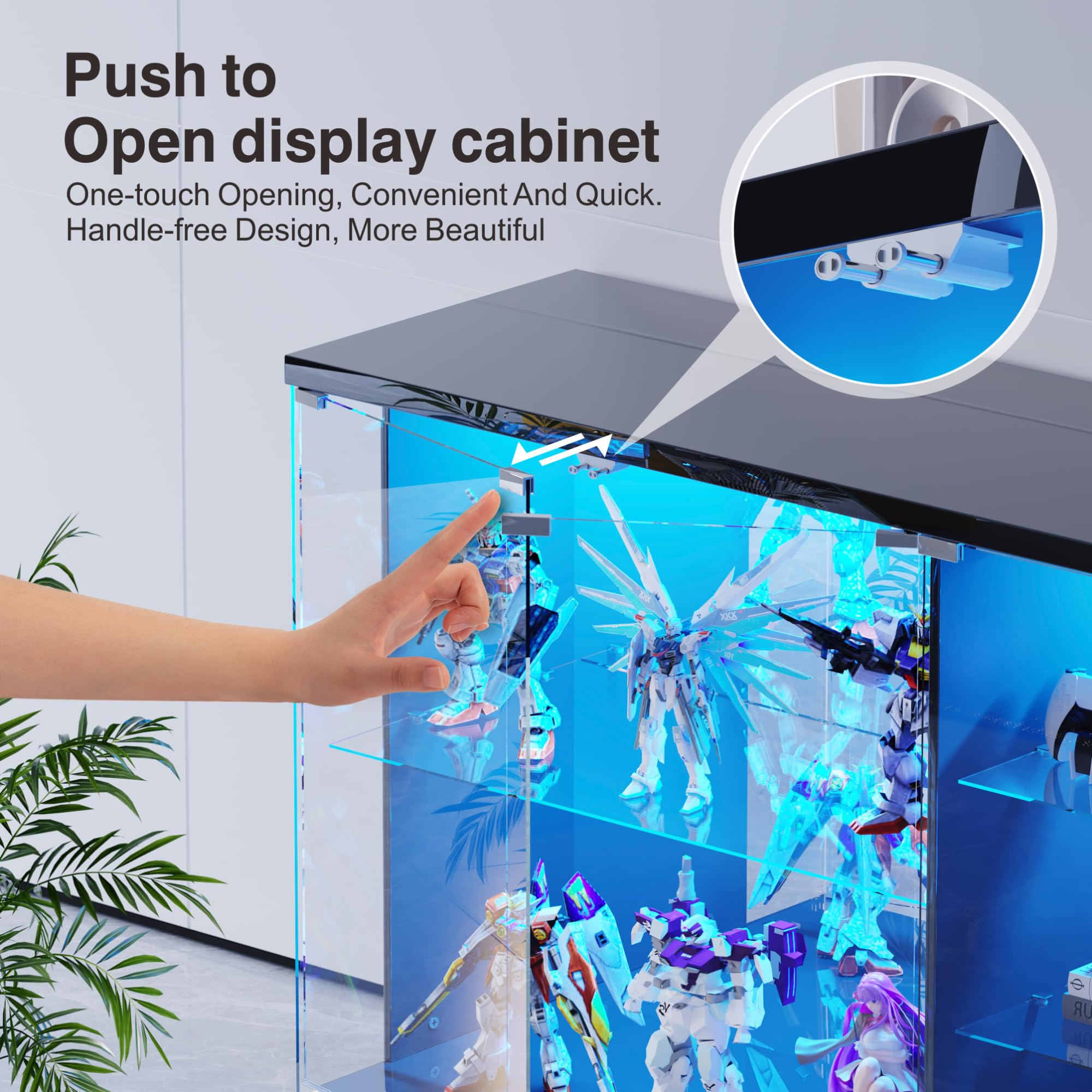 Glass Display Cabinet with LED Light & Lock